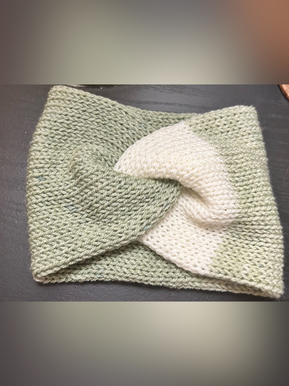 Two-Tone Knit Headband in Light Green and Cream by me